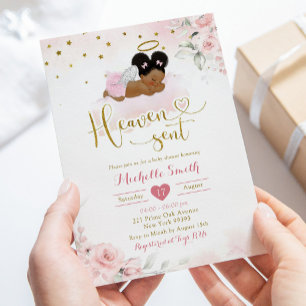 Pink Afro African Baby Heaven Sent Baby shower Kaart