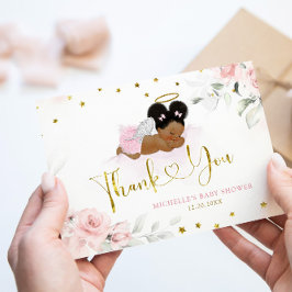 Pink Afro Angel Baby Heaven Sent Baby shower Bedankkaart