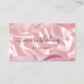 Pink Agate Gold Glitter Luxury Microblading Visitekaartje (Voorkant)