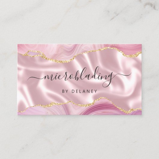 Pink Agate Gold Glitter Luxury Microblading Visitekaartje (Voorkant)