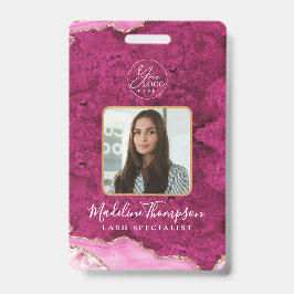 Pink Agate Marble Business Logo Company ID Badge