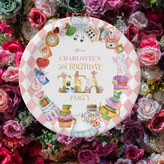 Pink Alice in Wonderland 3rd Birthday Papieren Bordje