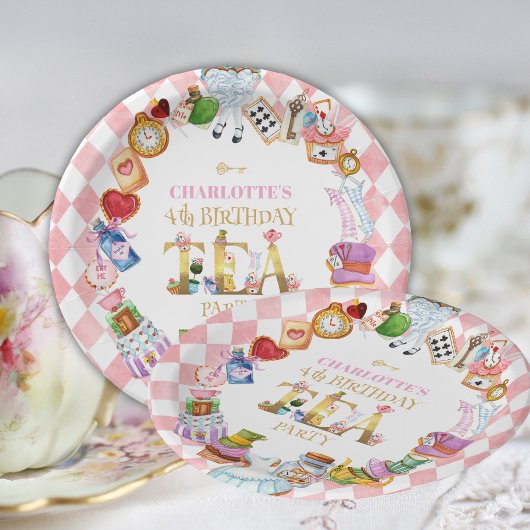 Pink Alice in Wonderland 4th Birthday   Papieren Bordje