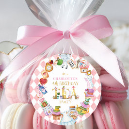 Pink Alice in Wonderland 4th Birthday   Ronde Sticker