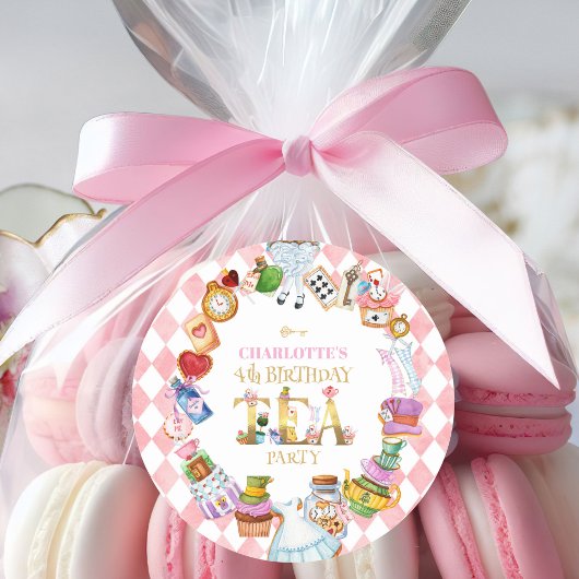 Pink Alice in Wonderland 4th Birthday Ronde Sticker