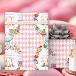 Pink Alice in Wonderland 6th Birthday   Cadeaupapier