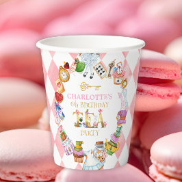Pink Alice in Wonderland 6th birthday Papieren Bekers