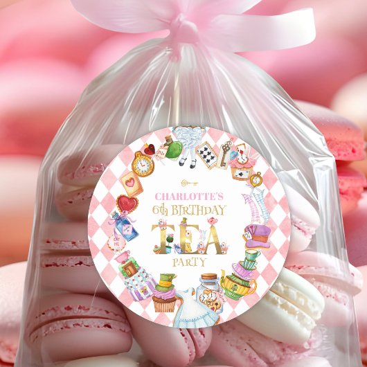 Pink Alice in Wonderland 6th Birthday Ronde Sticker