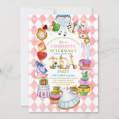 Pink Alice in Wonderland 7th birthday Invitation Kaart (Voorkant)