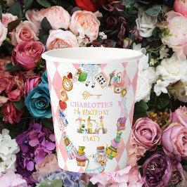 Pink Alice in Wonderland 7th birthday Papieren Bekers
