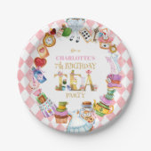 Pink Alice in Wonderland 7th Birthday   Papieren Bordje (Voorkant)