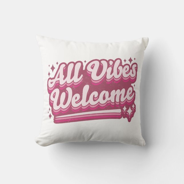 Pink All Vibes Welkom Typografie Kussen (Voorkant)