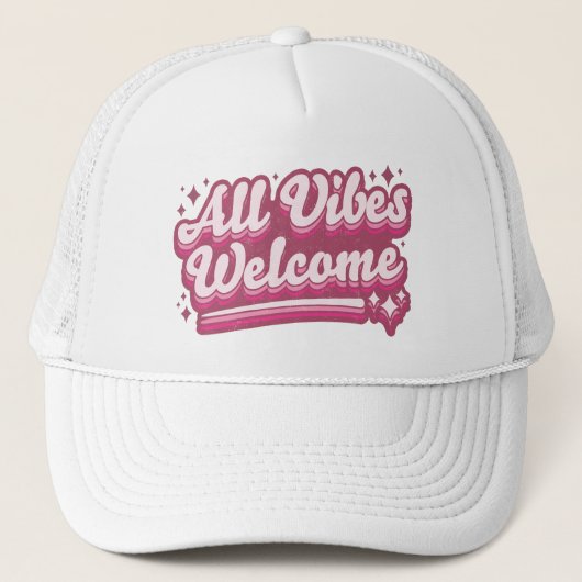 Pink All Vibes Welkom Typografie Trucker Pet (Voorkant)