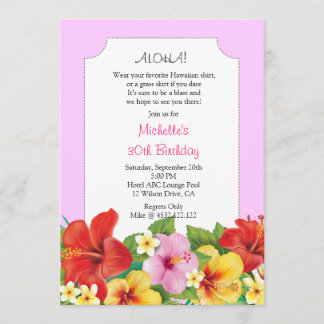 Pink Aloha Luau Birthday Party Kaart