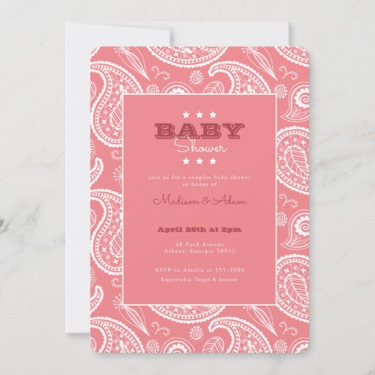 Pink American Bandana Baby shower Invitation Kaart (Voorkant)