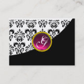PINK AMETHYST FUCHSIA BLACK WHITE DAMASK MONOGRAM VISITEKAARTJE (Achterkant)
