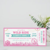 Pink Amusement Park Birthday Invitation Ticket Kaart (Staand voorkant)