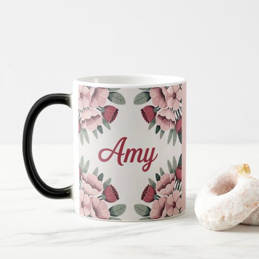 Pink Amy Floral Morphing Mug Magische Mok (Met donut)