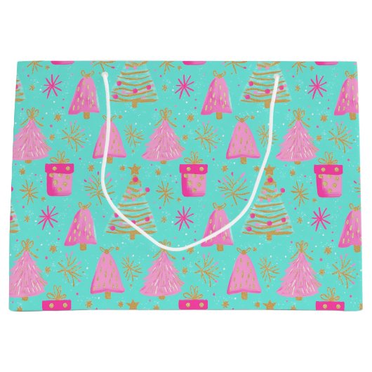 Pink and Aqua Festive Christmas  Groot Cadeauzakje (Voorkant)