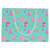 Pink and Aqua Festive Christmas Groot Cadeauzakje (Achterkant)