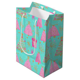 Pink and Aqua Festive Christmas  Medium Cadeauzakje