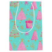 Pink and Aqua Festive Christmas Medium Cadeauzakje (Voorkant)