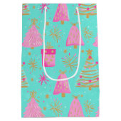 Pink and Aqua Festive Christmas Medium Cadeauzakje (Achterkant)