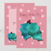 Pink and Aqua Happy Holly Days! Feestdagenkaart (Voorkant / Achterkant)