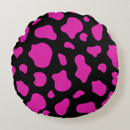Pink And Black Cow Print Decorative Pillow Rond Kussen