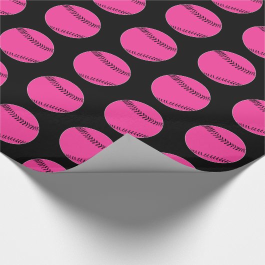 Pink and Black Cute Girls Fastpitch Softball Party Cadeaupapier (Hoek)