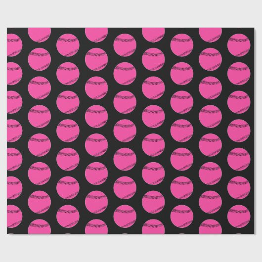 Pink and Black Cute Girls Fastpitch Softball Party Cadeaupapier (Vlak)