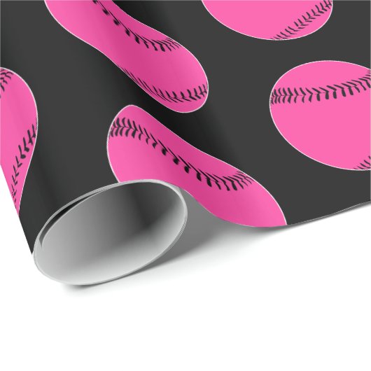 Pink and Black Cute Girls Fastpitch Softball Party Cadeaupapier (Rol Hoek)