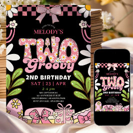 Pink and Black Daisy 2nd Birthday Retro Birthday Kaart