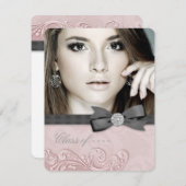 Pink and Black Damask Afstuderen aangekondigd Kaart (Voorkant / Achterkant)