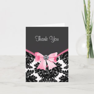 Pink and Black Damask Thank You Cards Bedankkaart