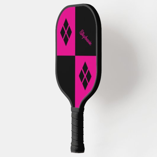 Pink and Black Diamonds | Custom Modern Geometric Pickleball Paddle (Links)