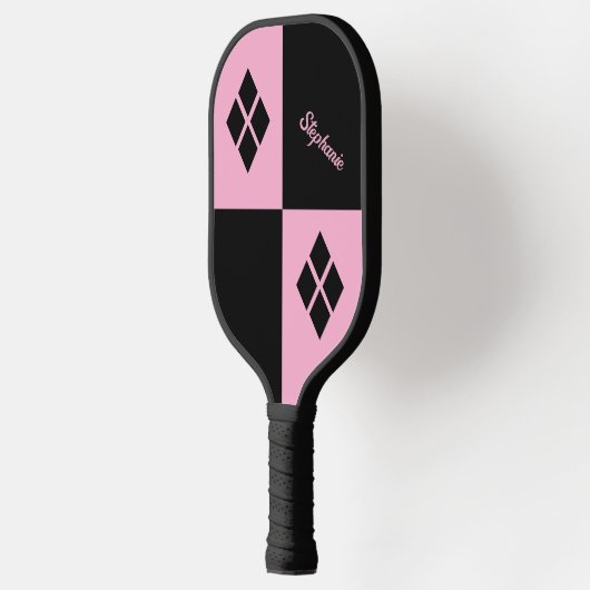 Pink and Black Diamonds | Custom Modern Geometric Pickleball Paddle (Links)