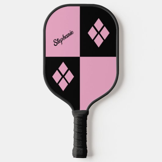Pink and Black Diamonds | Custom Modern Geometric Pickleball Paddle (Achterkant)