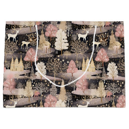 Pink and Black Elegant Snowy Deer Forest Groot Cadeauzakje