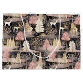 Pink and Black Elegant Snowy Deer Forest Groot Cadeauzakje (Achterkant)