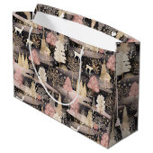 Pink and Black Elegant Snowy Deer Forest Groot Cadeauzakje (Achterkant Gekanteld)