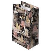 Pink and Black Elegant Snowy Deer Forest Klein Cadeauzakje (Achterkant Gekanteld)