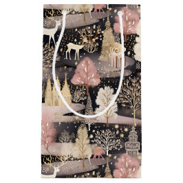 Pink and Black Elegant Snowy Deer Forest Klein Cadeauzakje