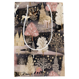 Pink and Black Elegant Snowy Deer Forest Medium Cadeauzakje