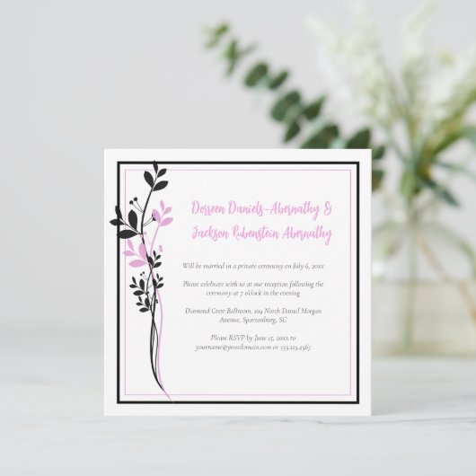 Pink and Black Floral Reception Only | Kaart (Staand voorkant)