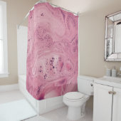 Pink and black floral textile douchegordijn (In situ)