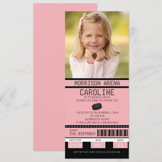 Pink and Black Girl Hockey Verjaardag Kaart (Voorkant / Achterkant)