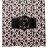 Pink and Black Goth Skulls and Roses Personalized Douchegordijn (Voorkant)