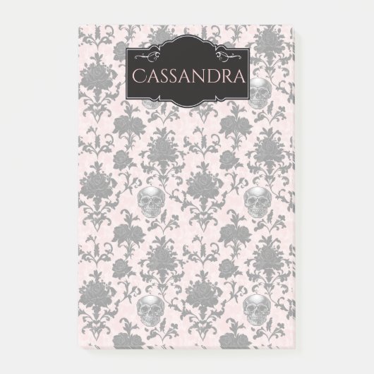 Pink and Black Goth Skulls and Roses Personalized  Post-it® Notes (Voorkant)