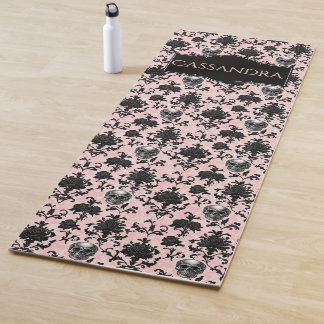 Pink and Black Goth Skulls and Roses Personalized  Yogamat